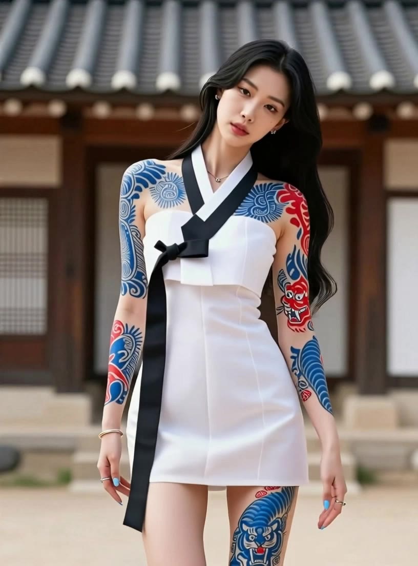 korean tattoo gir - traditional lighthouse tattoo AI video