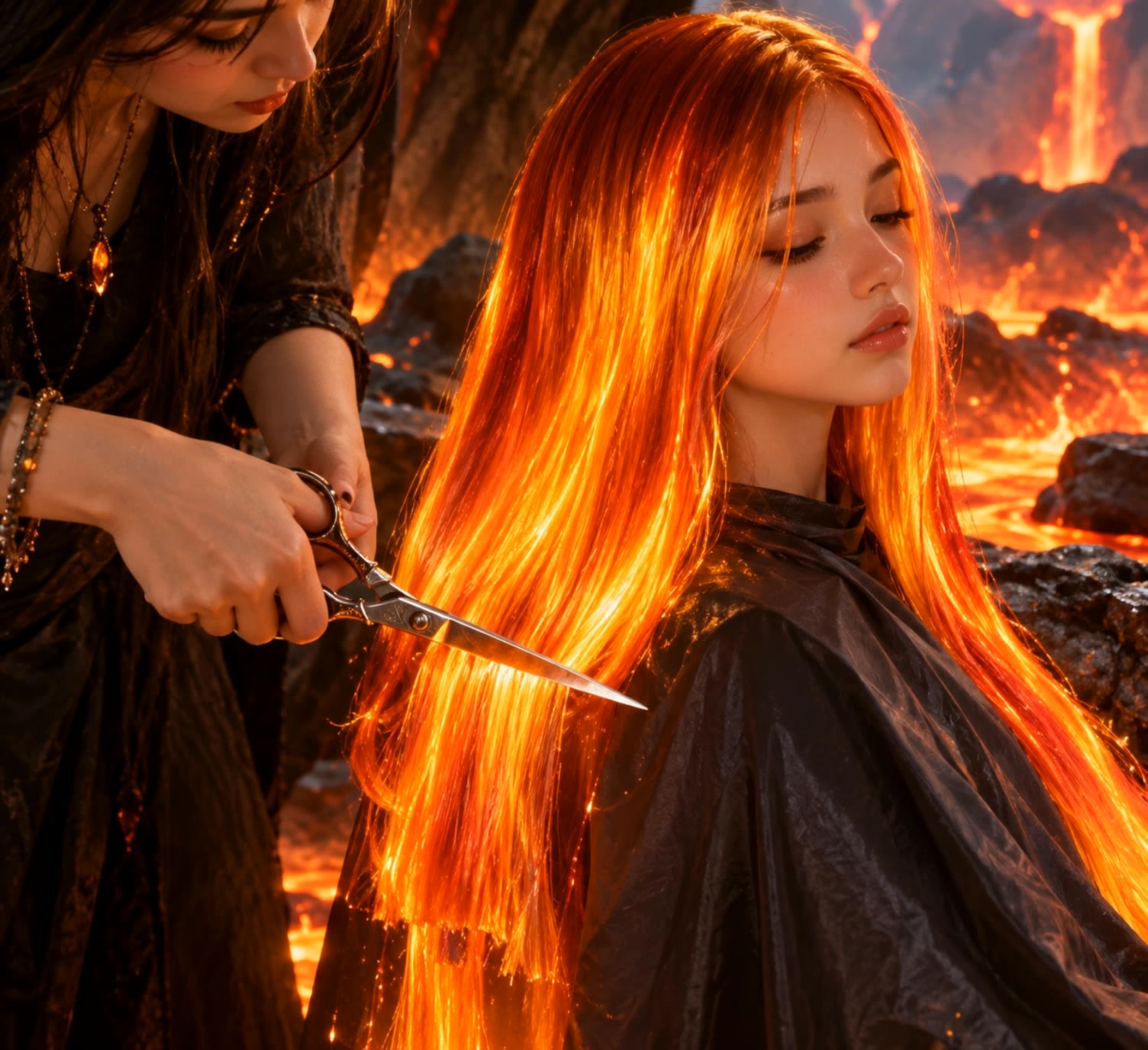 lava hair - undercutting long hair AI video