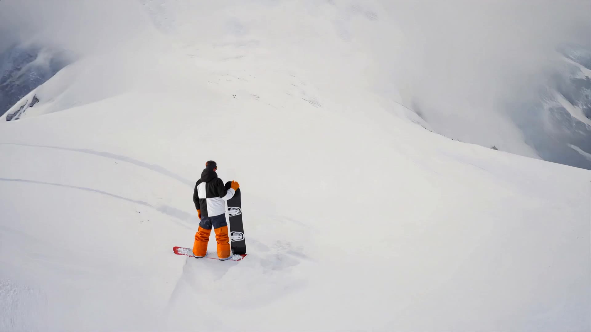 Snowboarder Camera Approach - low angle camera AI video
