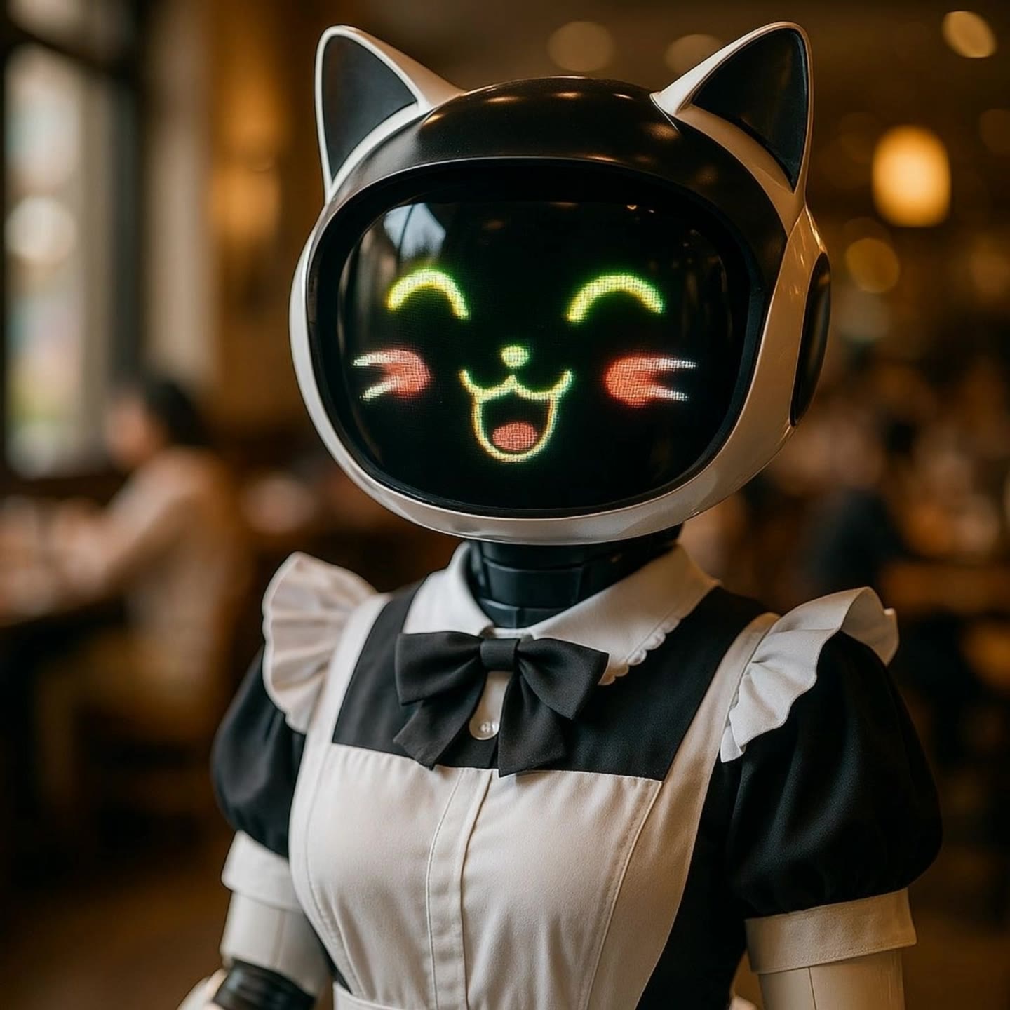 Nyan-nyan maid looking in mirror - joyful ai AI video