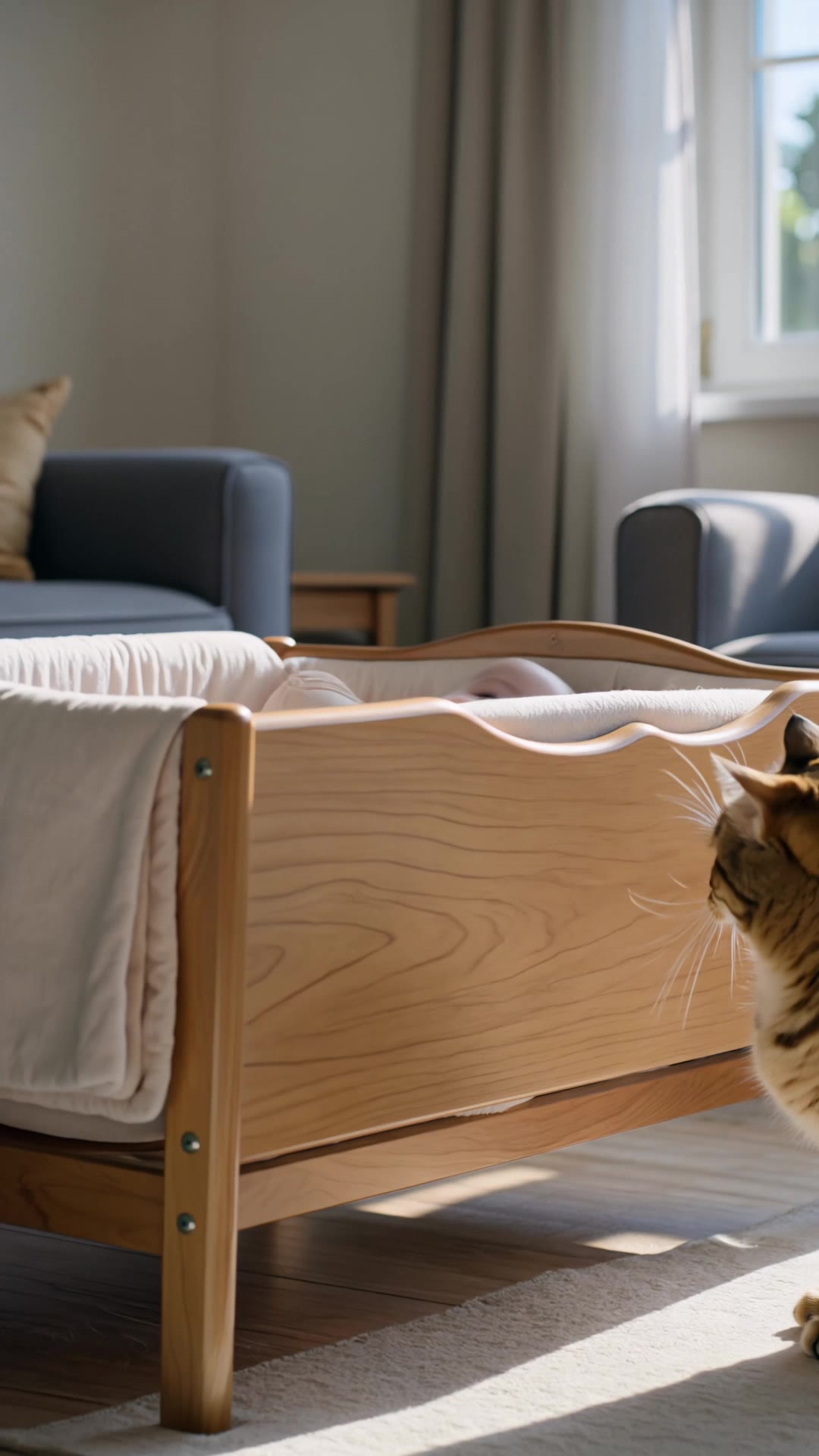 a baby and a mother cat - baby scene AI video