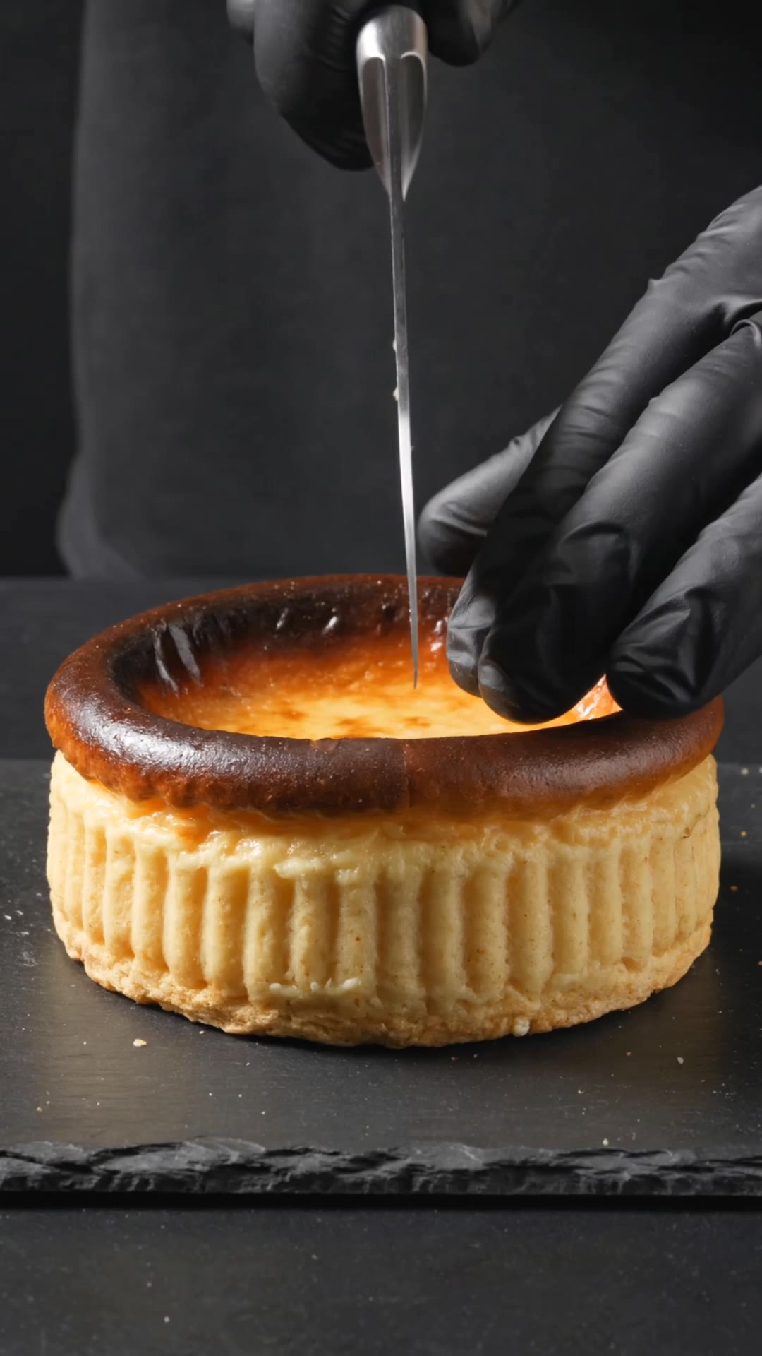 Cutting a Basque Cheesecake - low fade cutting AI video