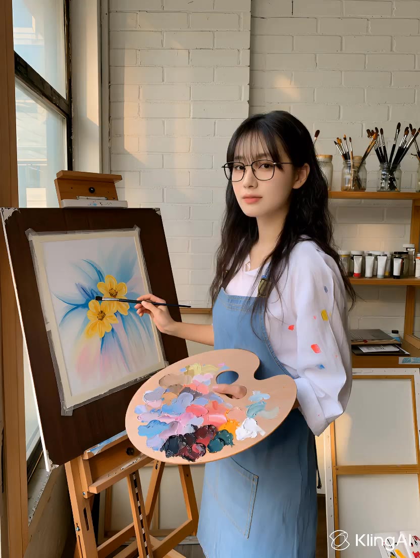 painting  - woman field painting AI video
