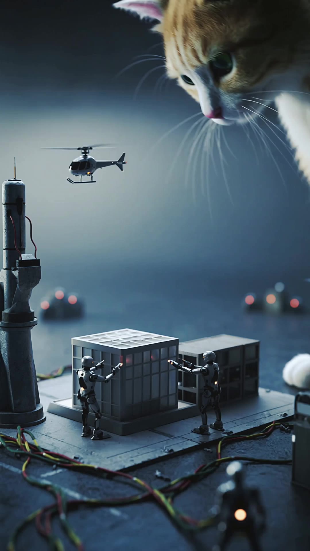 cat and tiny robots - characters robots AI video