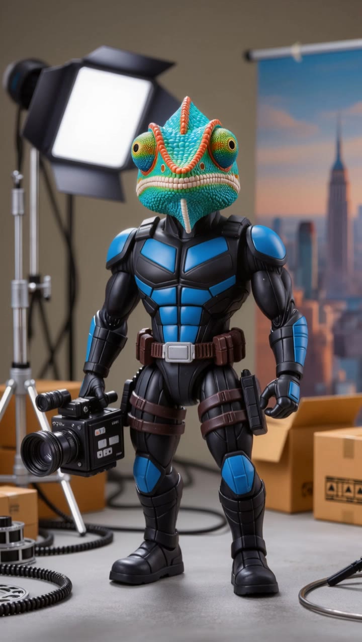 Chameleon action figure toy - me as an action figure AI video
