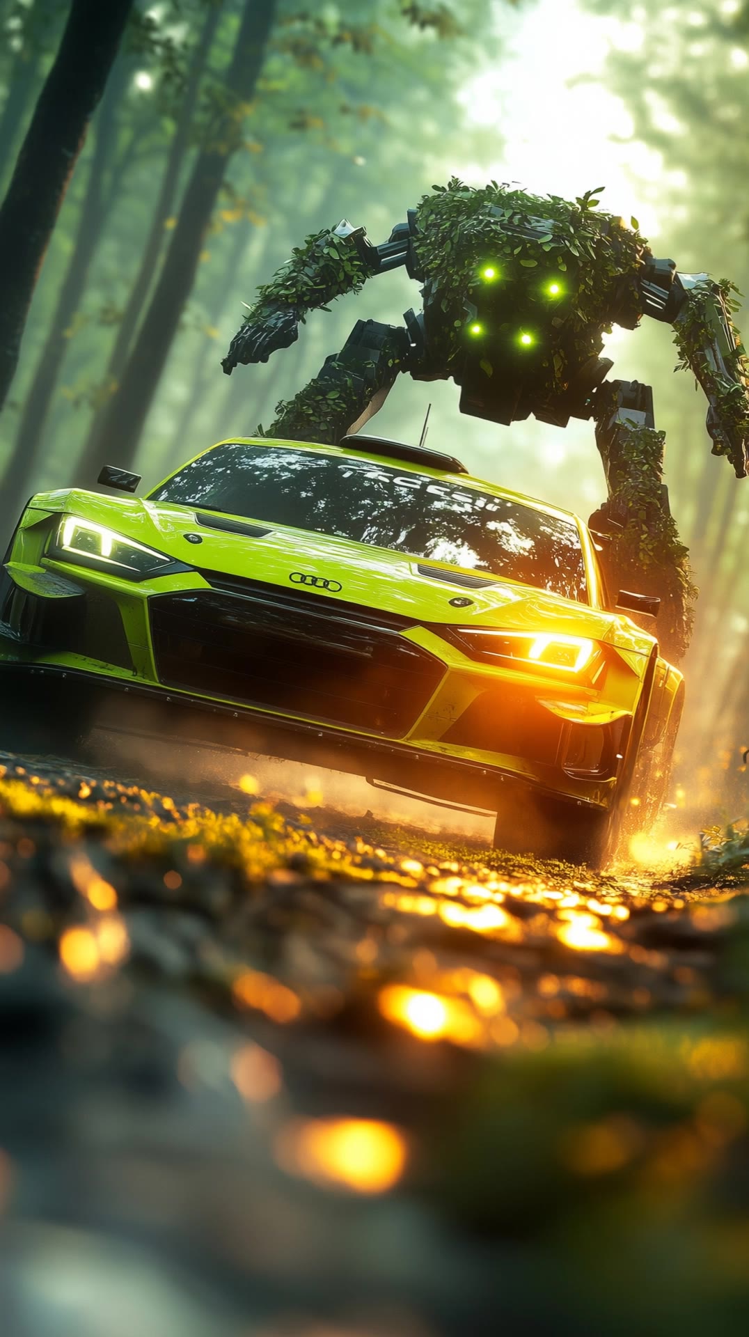 Forest Chase with a Giant Mech - step 2 pushing car AI video