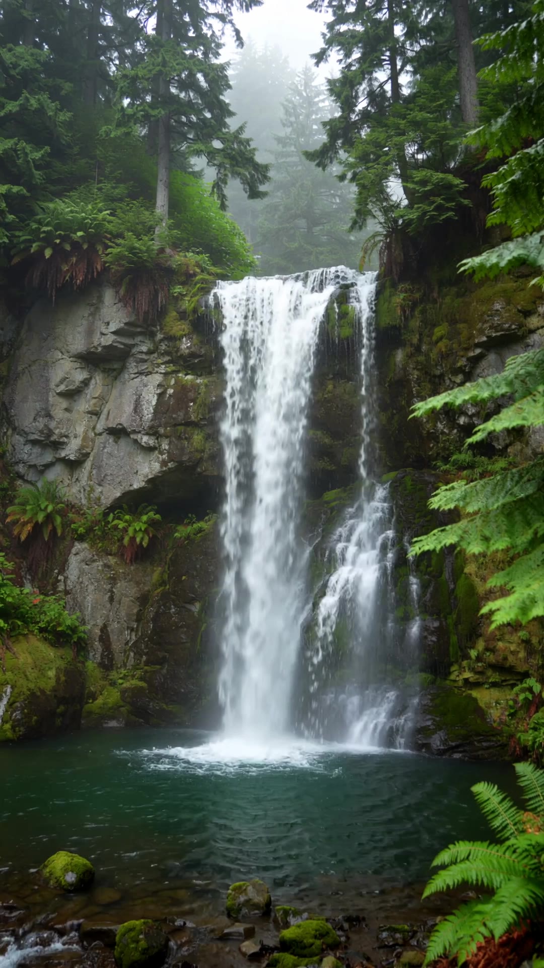Forest cascade / Waterfall - motion waterfall picture AI video