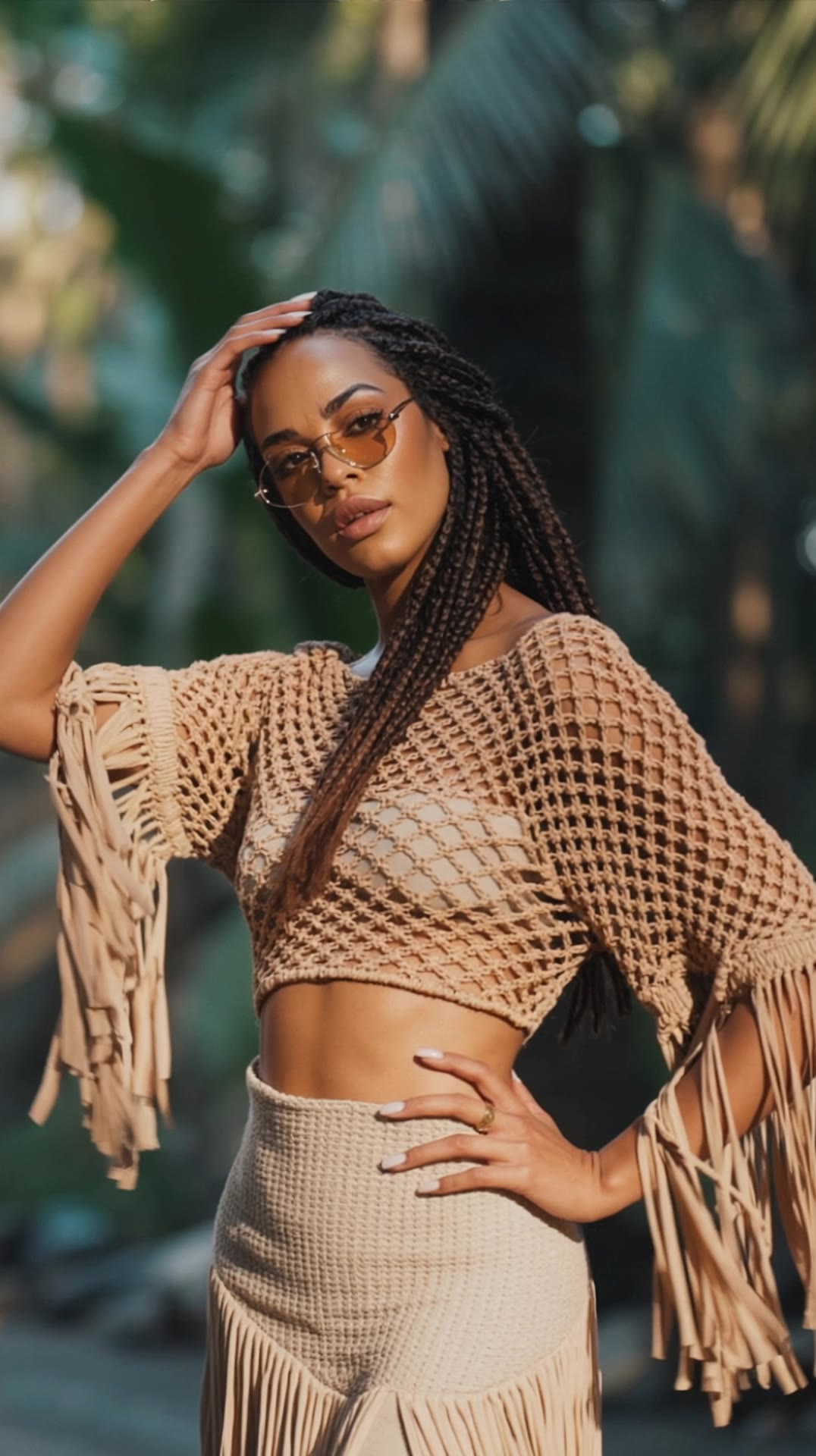 intricate crochet details - low taper fade with a textured fringe AI video