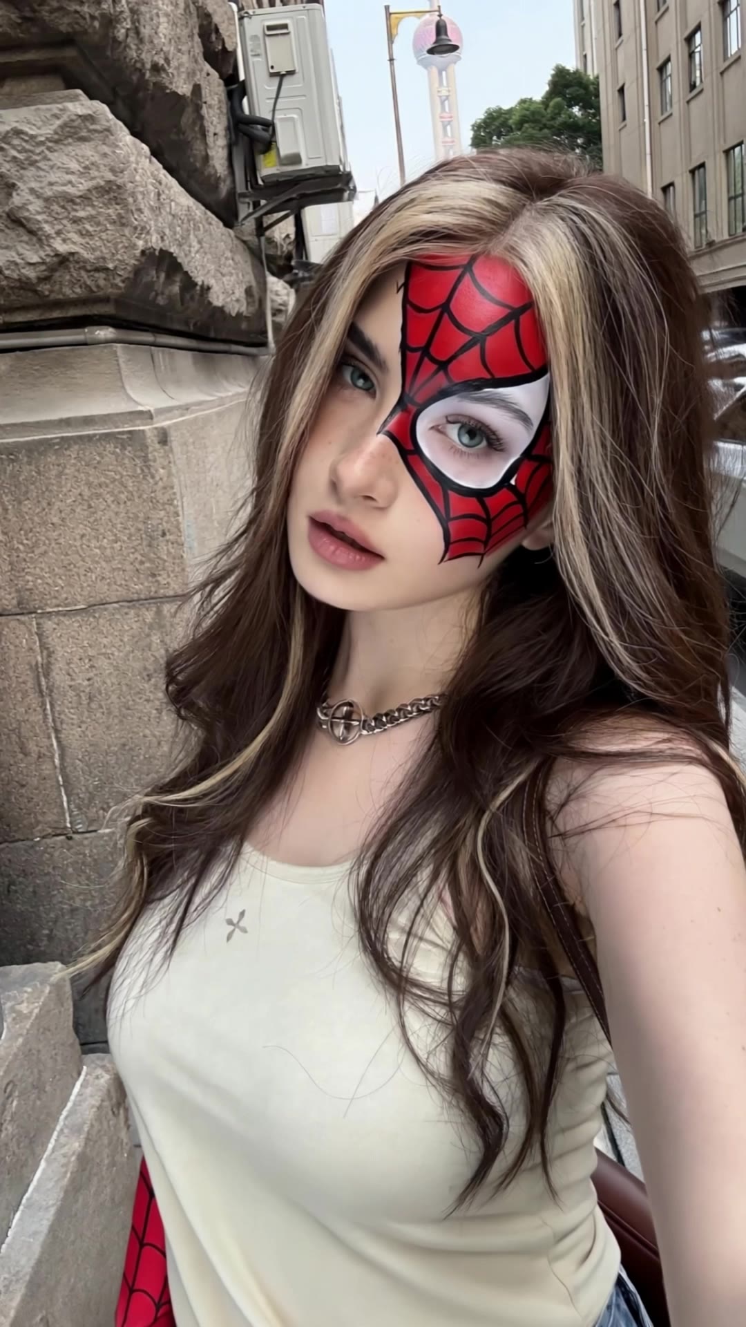 Red and black web makeup - ai app mask face AI video
