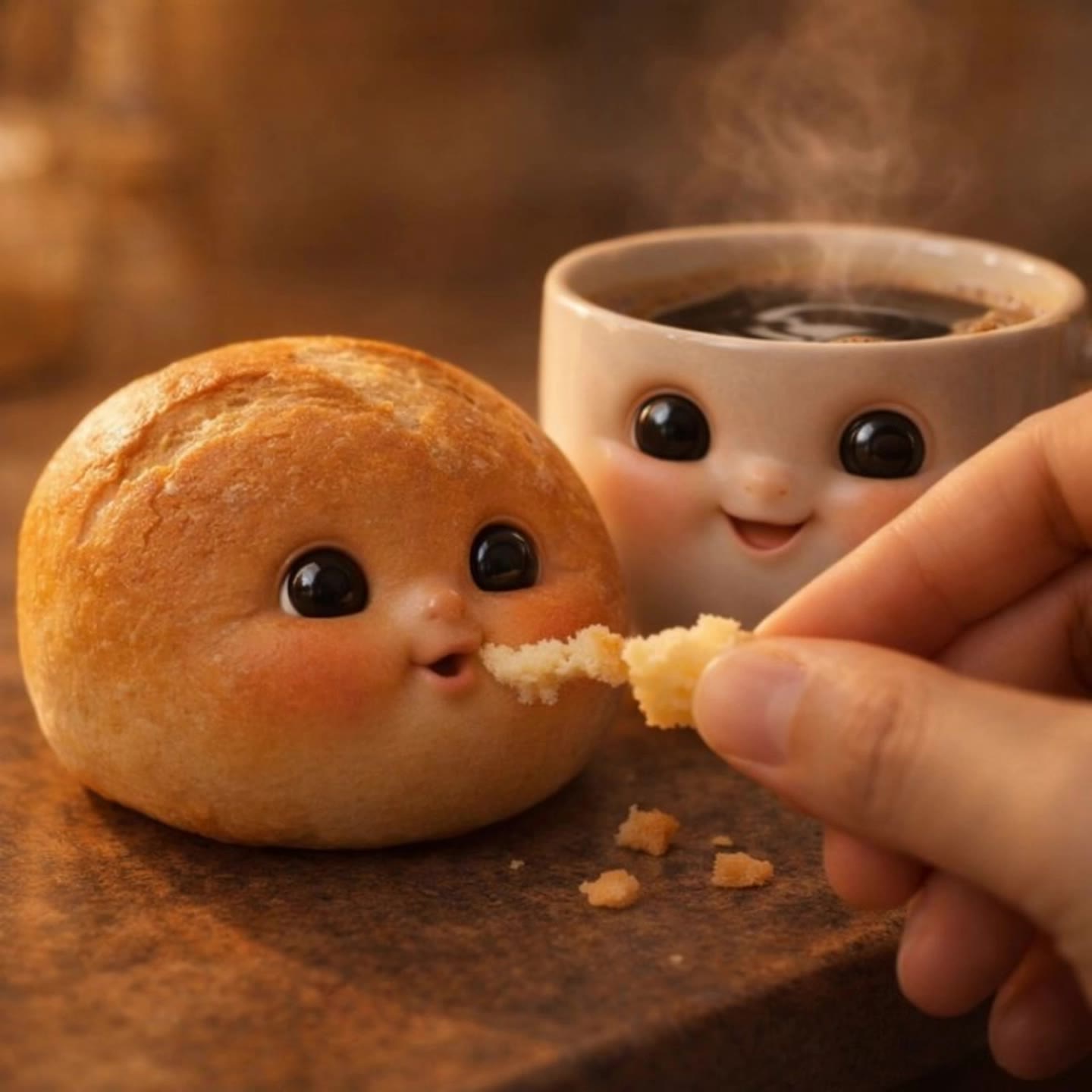 Coffee and bread - coffee realistic AI video