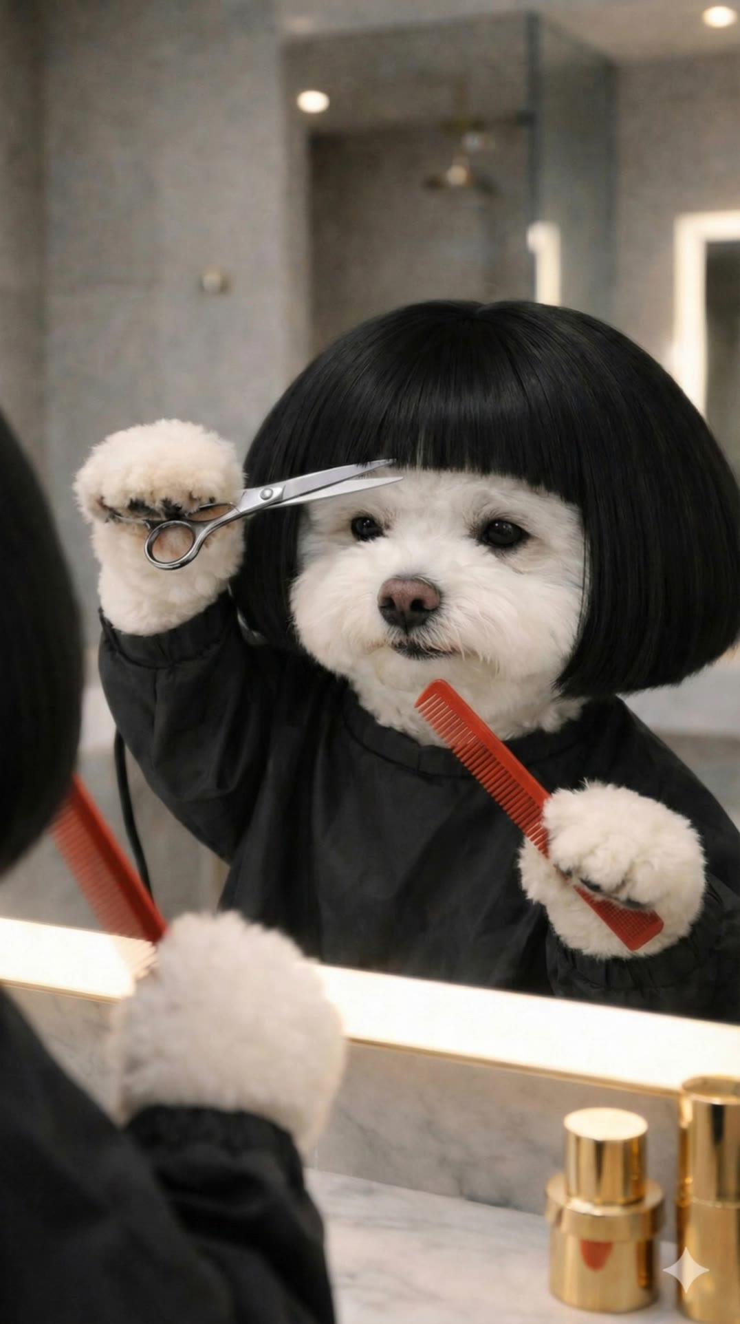 비숑짱구 - long bangs haircut AI video