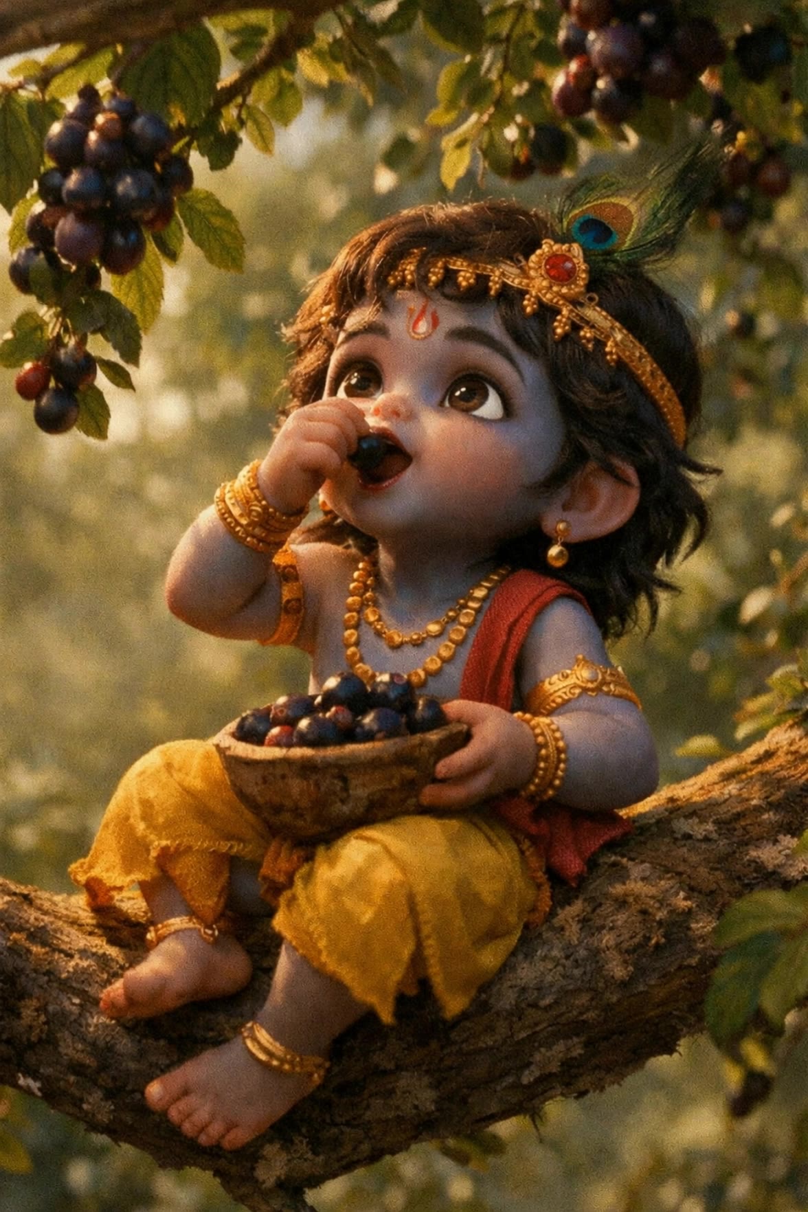 little krishna enjoying  - art keywords AI video