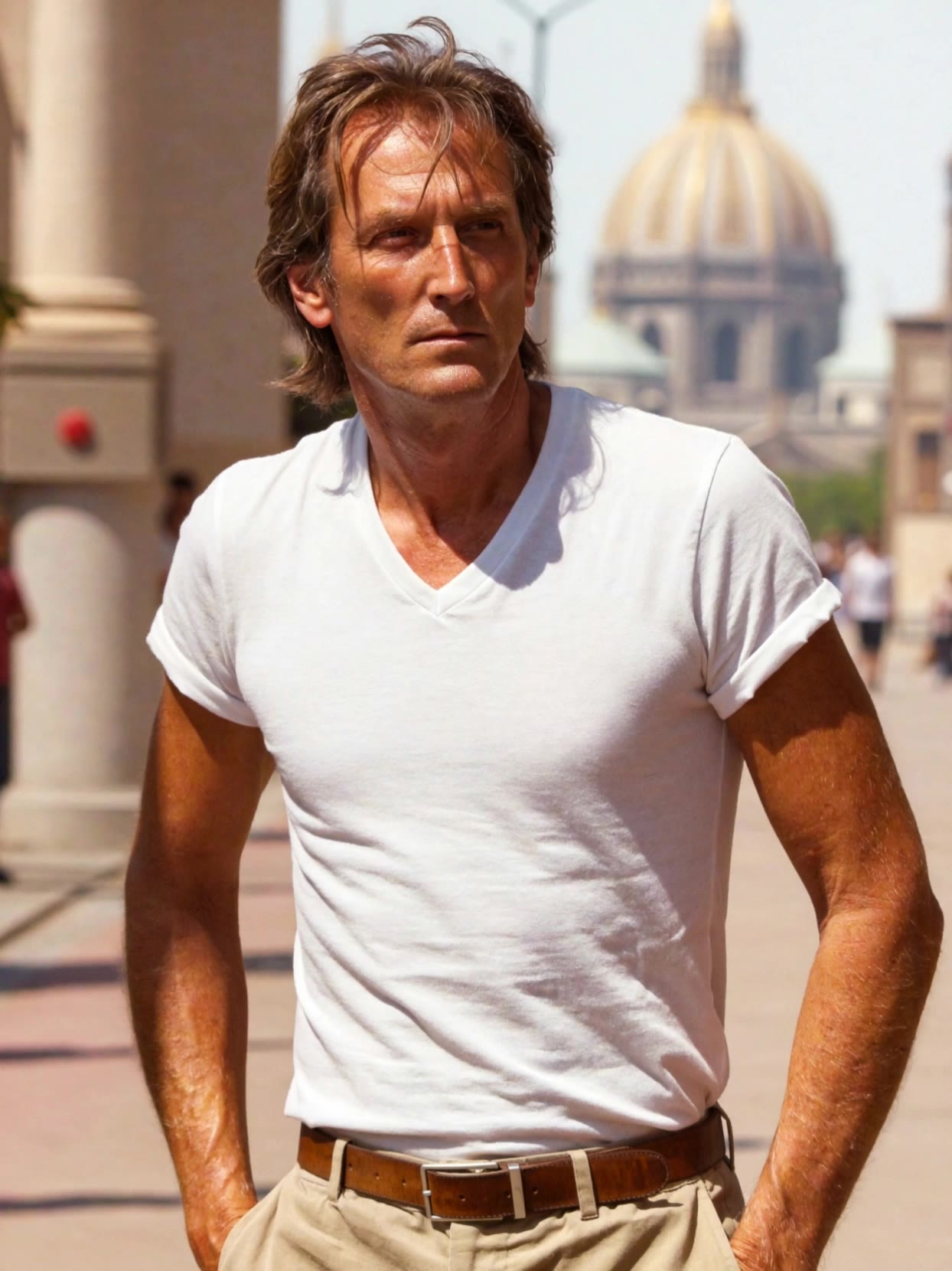 Man in a white t-shirt - medium long hair hairstyles men AI video