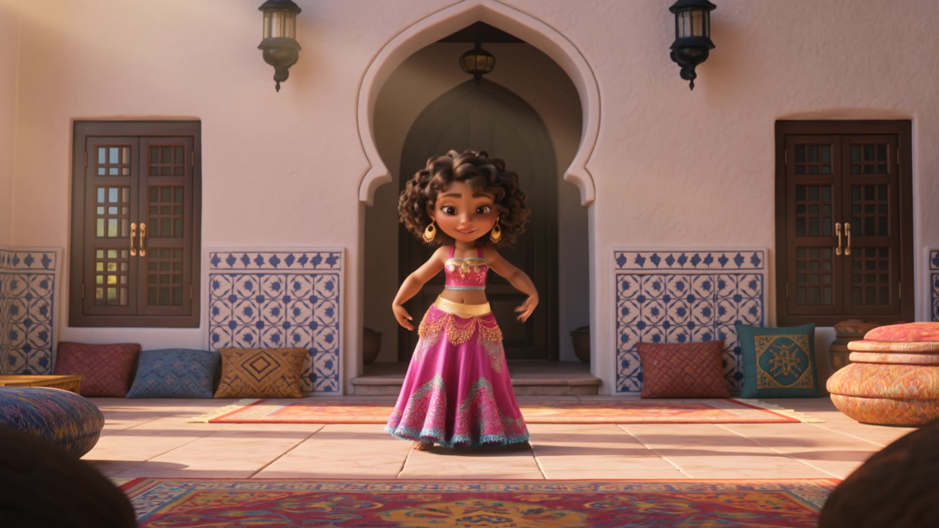 Cute belly dancer - curly shoulder length bobs AI video