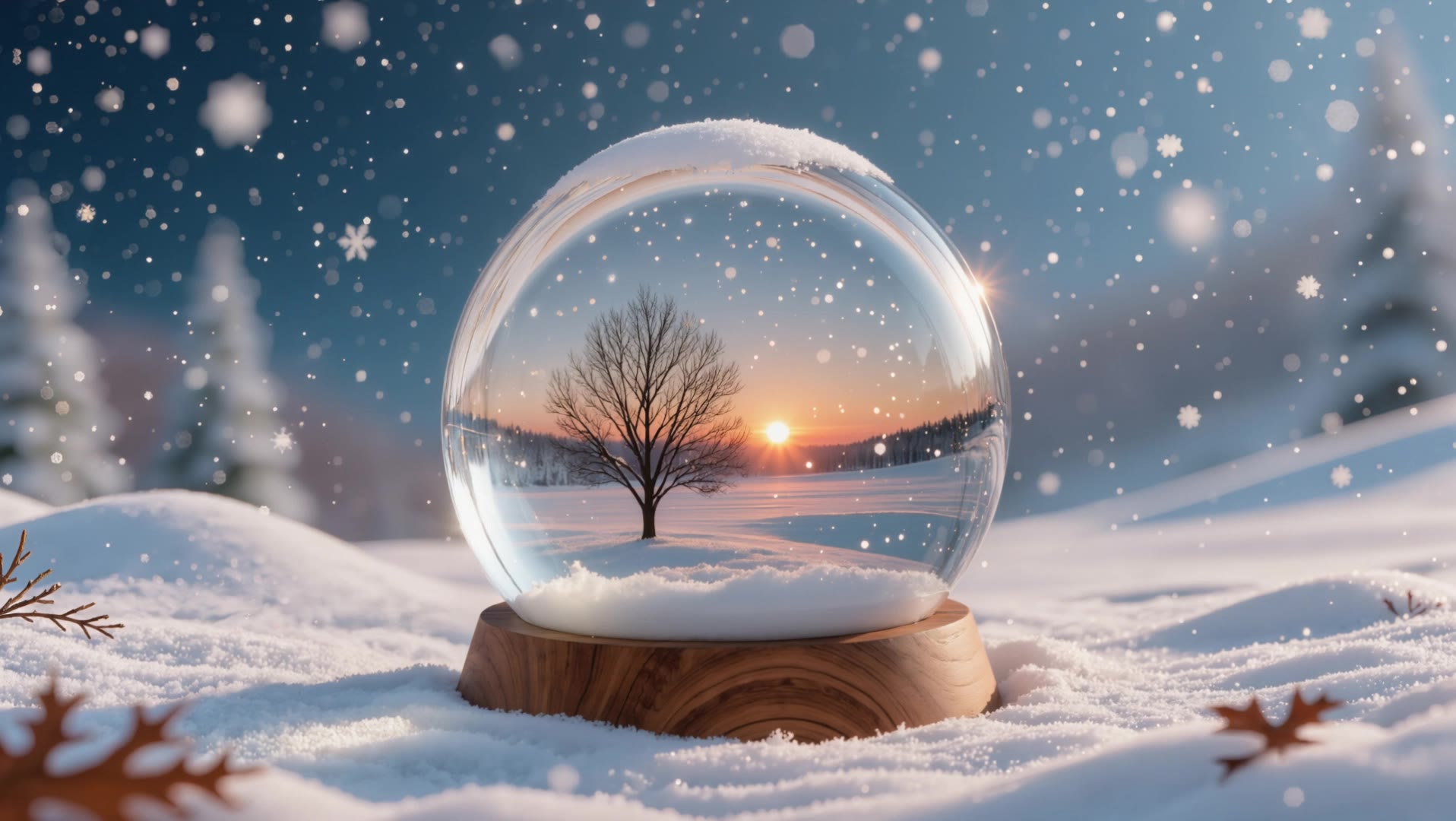 A snow globe sits on a wooden - earth globe image AI video