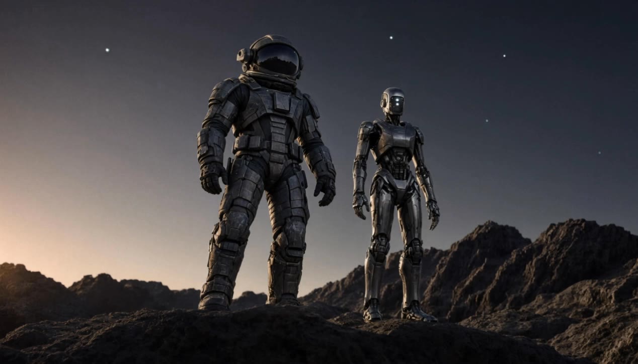 Astronaut and droid on the cape - animated astronaut AI video