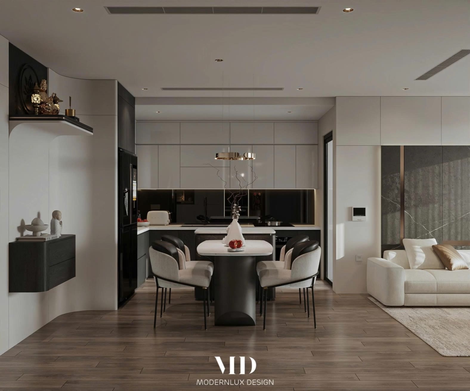 góc ngang của phòng khách bếp - interior design ai video AI video
