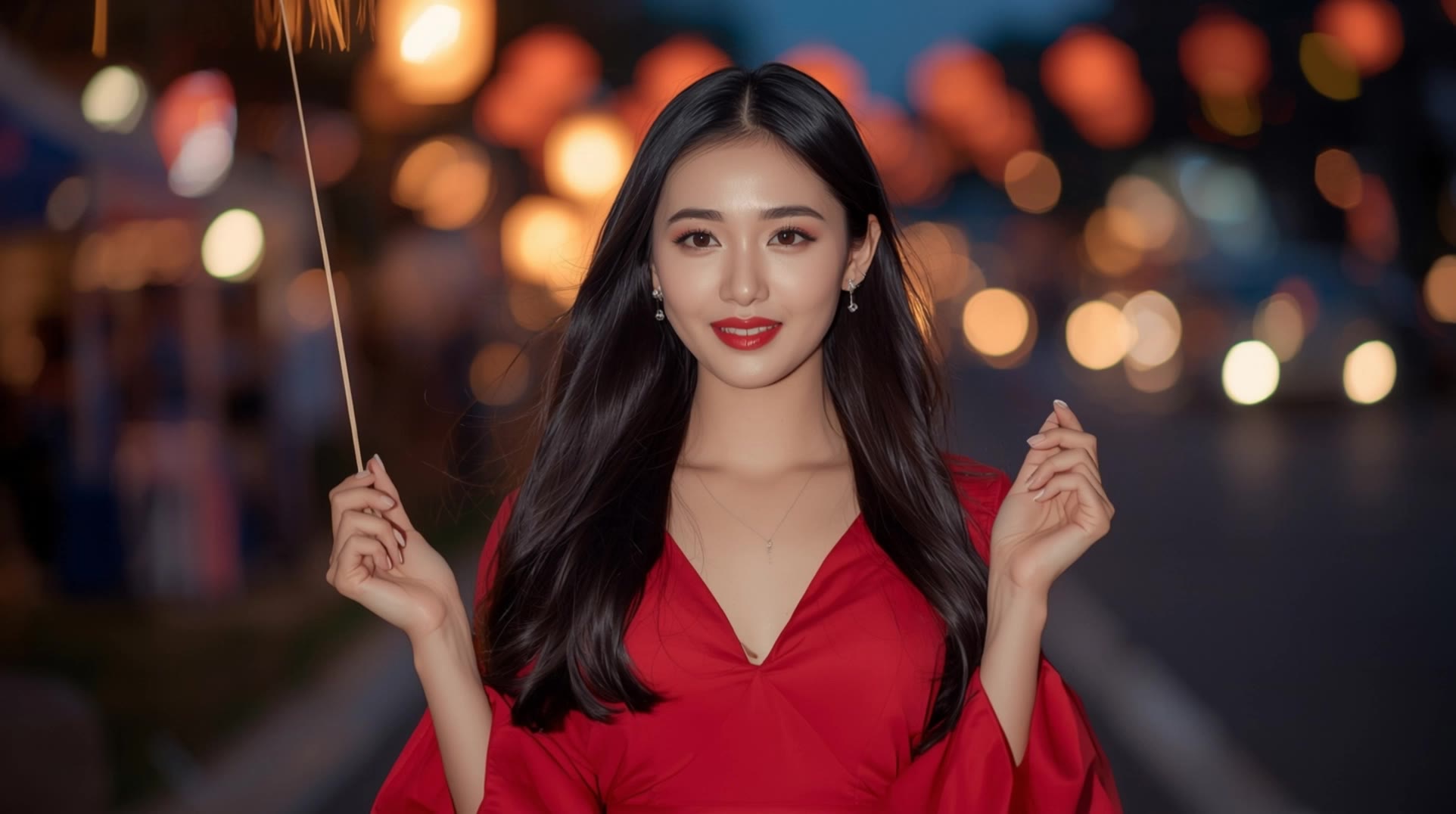 girl walking under the lamp - lamp draw AI video