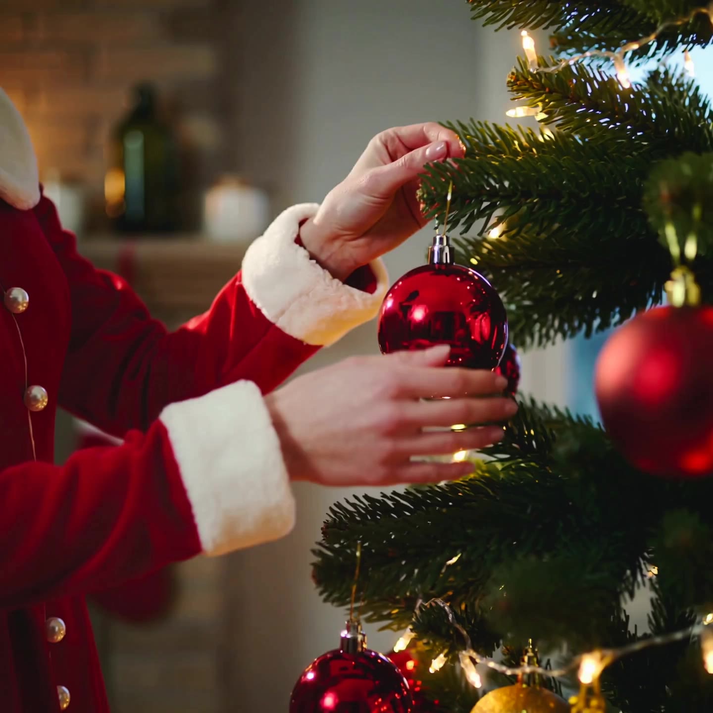 Decorating the Christmas tree - background clipart christmas AI video
