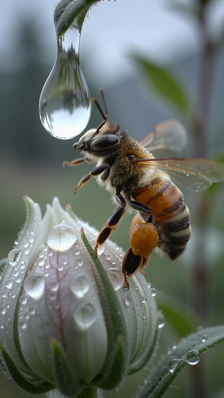 A worker bee blocked - drawing of a raindrop AI video