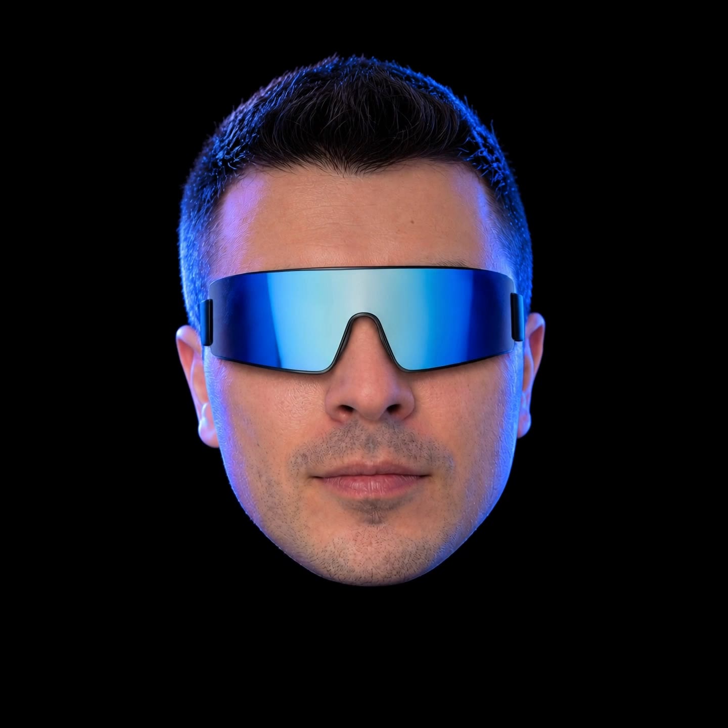 dancing head with cyber glasses - head angles AI video