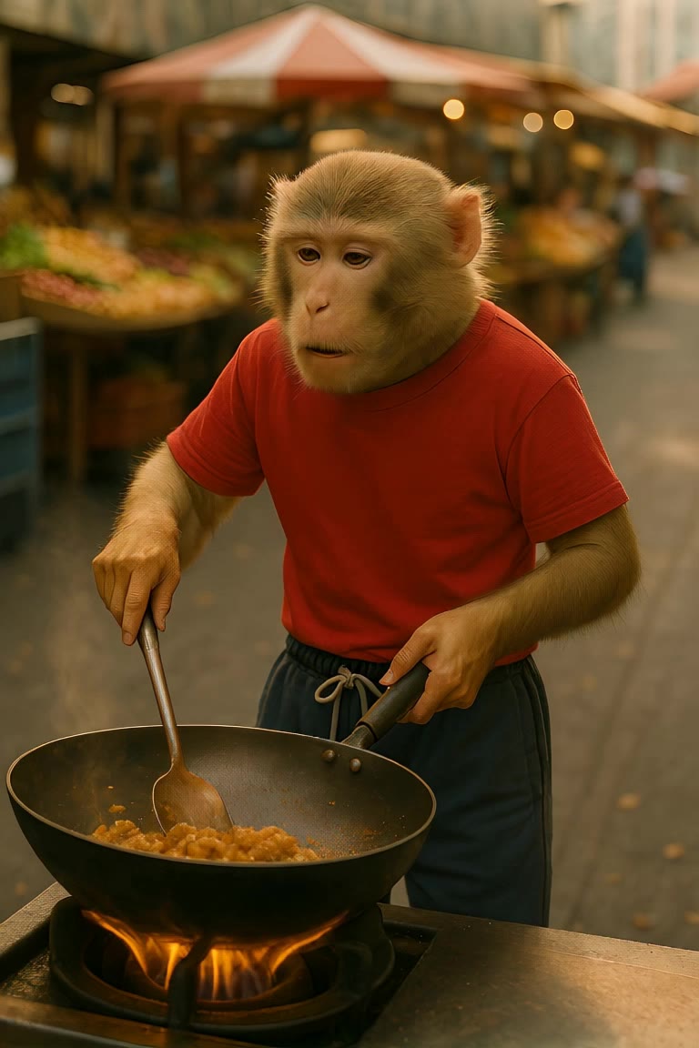 Monkey cooking again - monkey style AI video