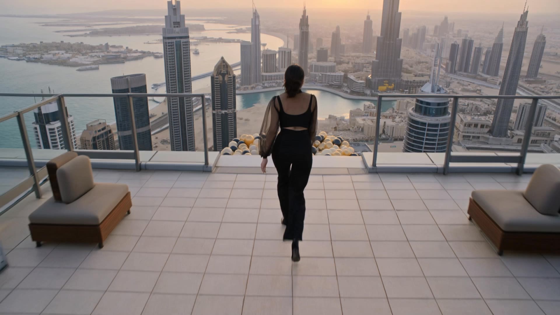 Dubai girl jump on balloons. - glow in the dark balloons AI video