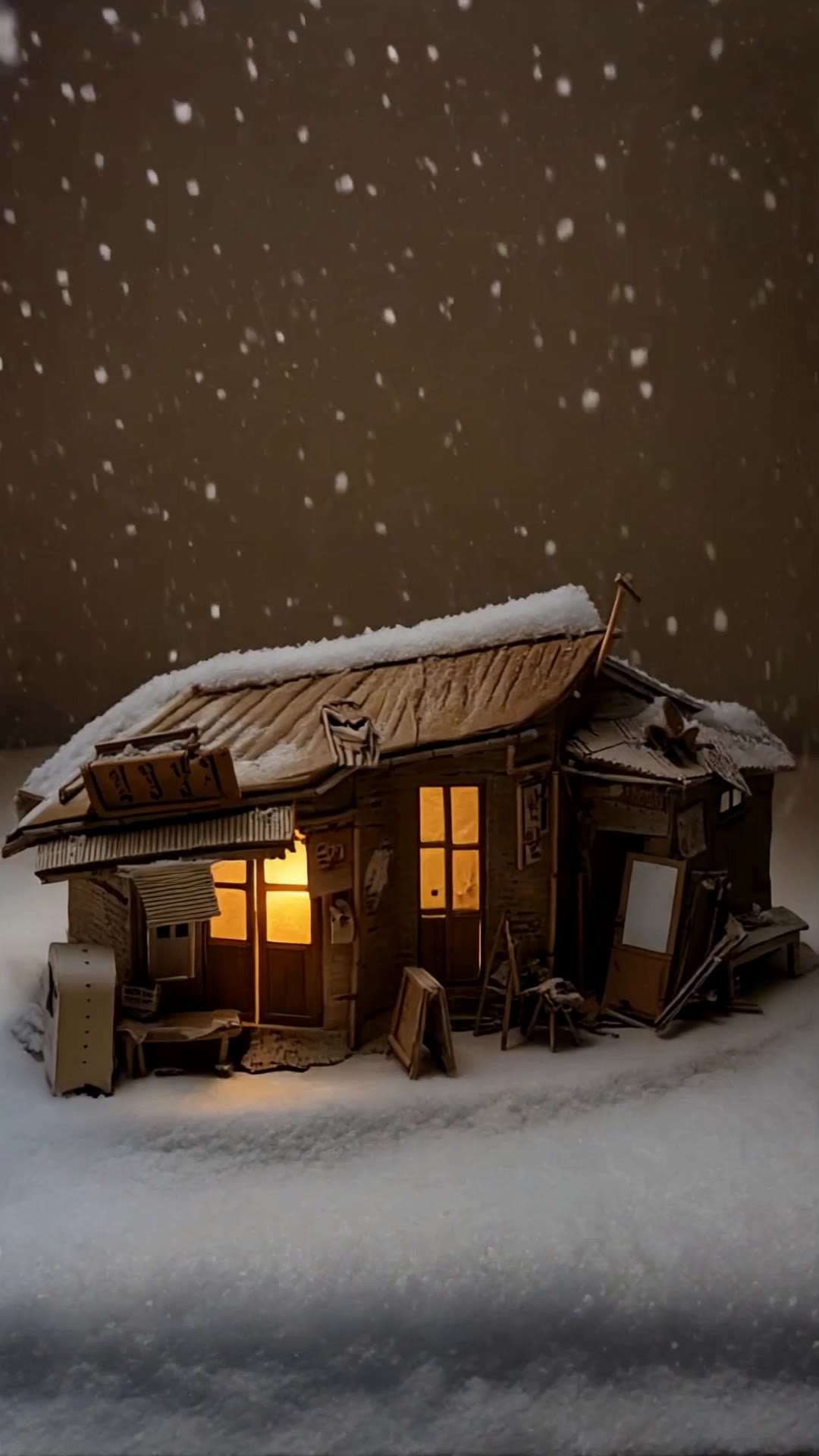 A small cardboard house at nigh - house wallpaper AI video