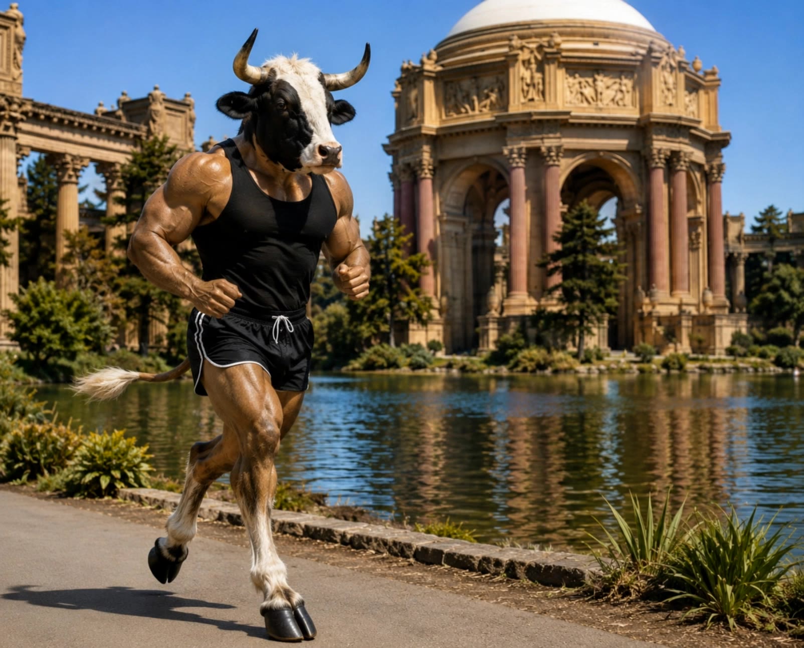 Jogging by the Palace of Arts - tryon fine arts center AI video