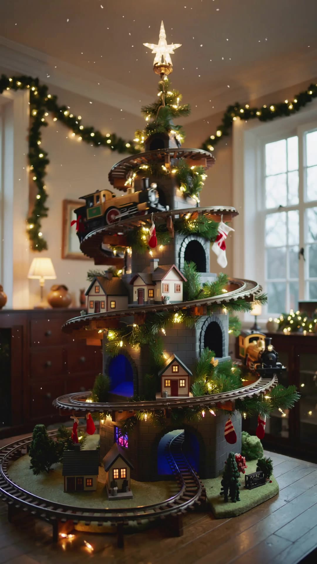 Dream Christmas Tree Train - train scene AI video