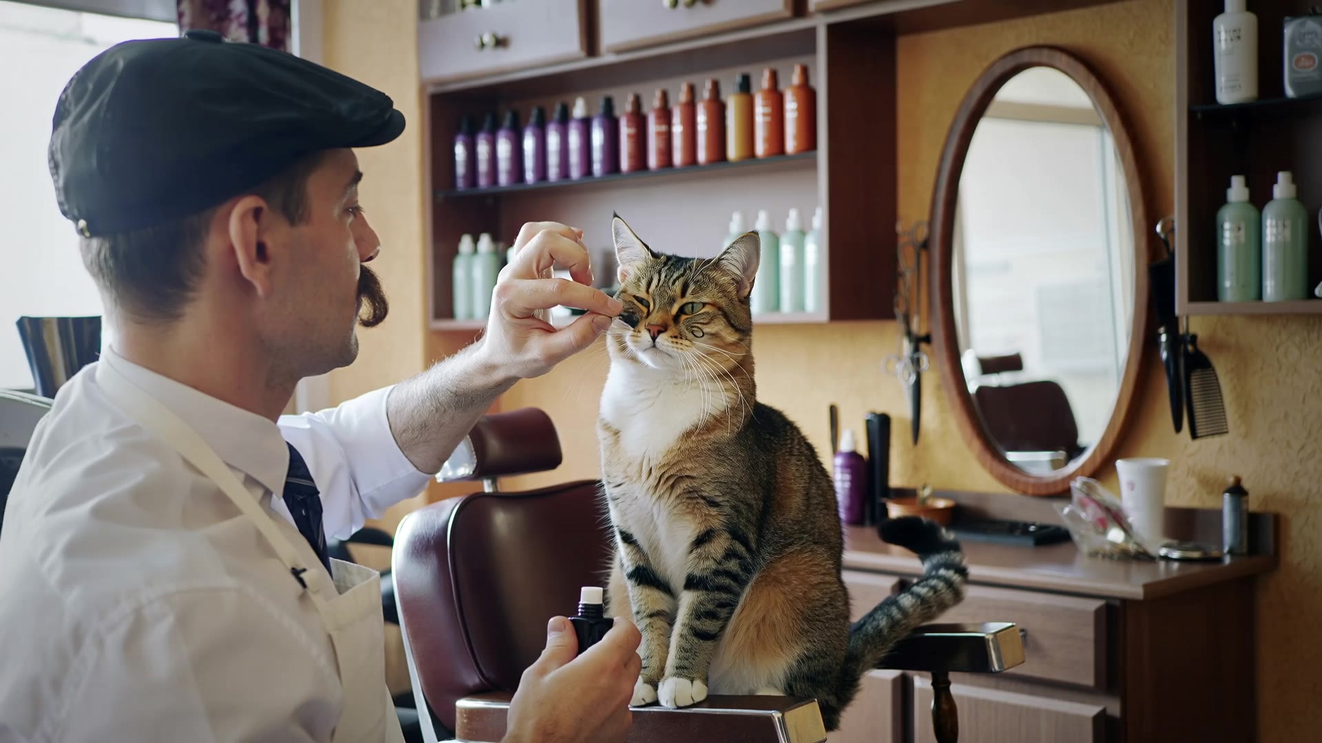 cat in a barbershop - create barbershop AI video