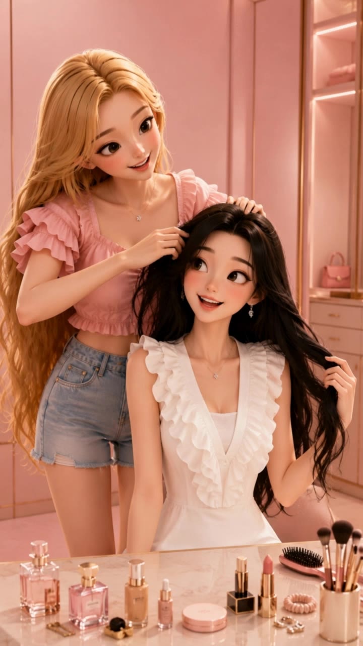 Kling AI work 316634229507668 - hair color from blonde to brunette AI video