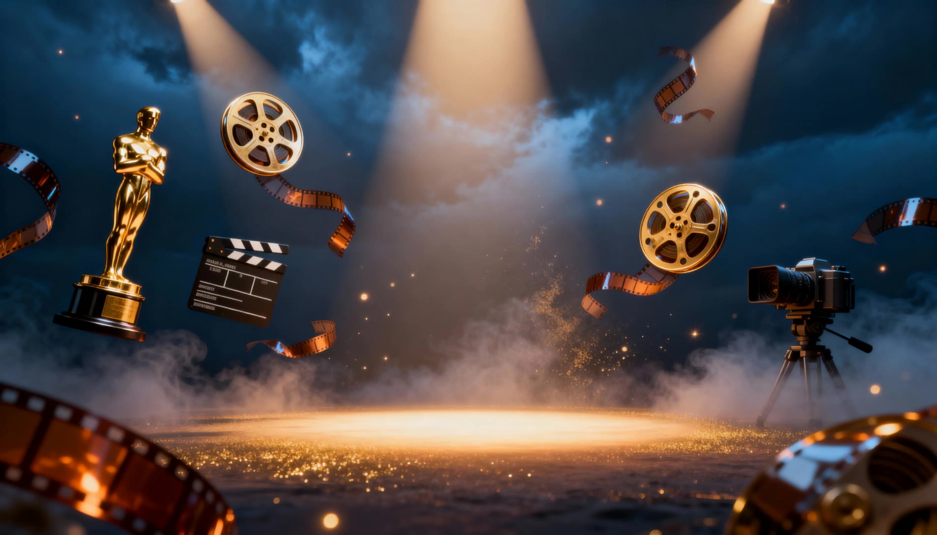 floating film objects - and film studio AI video