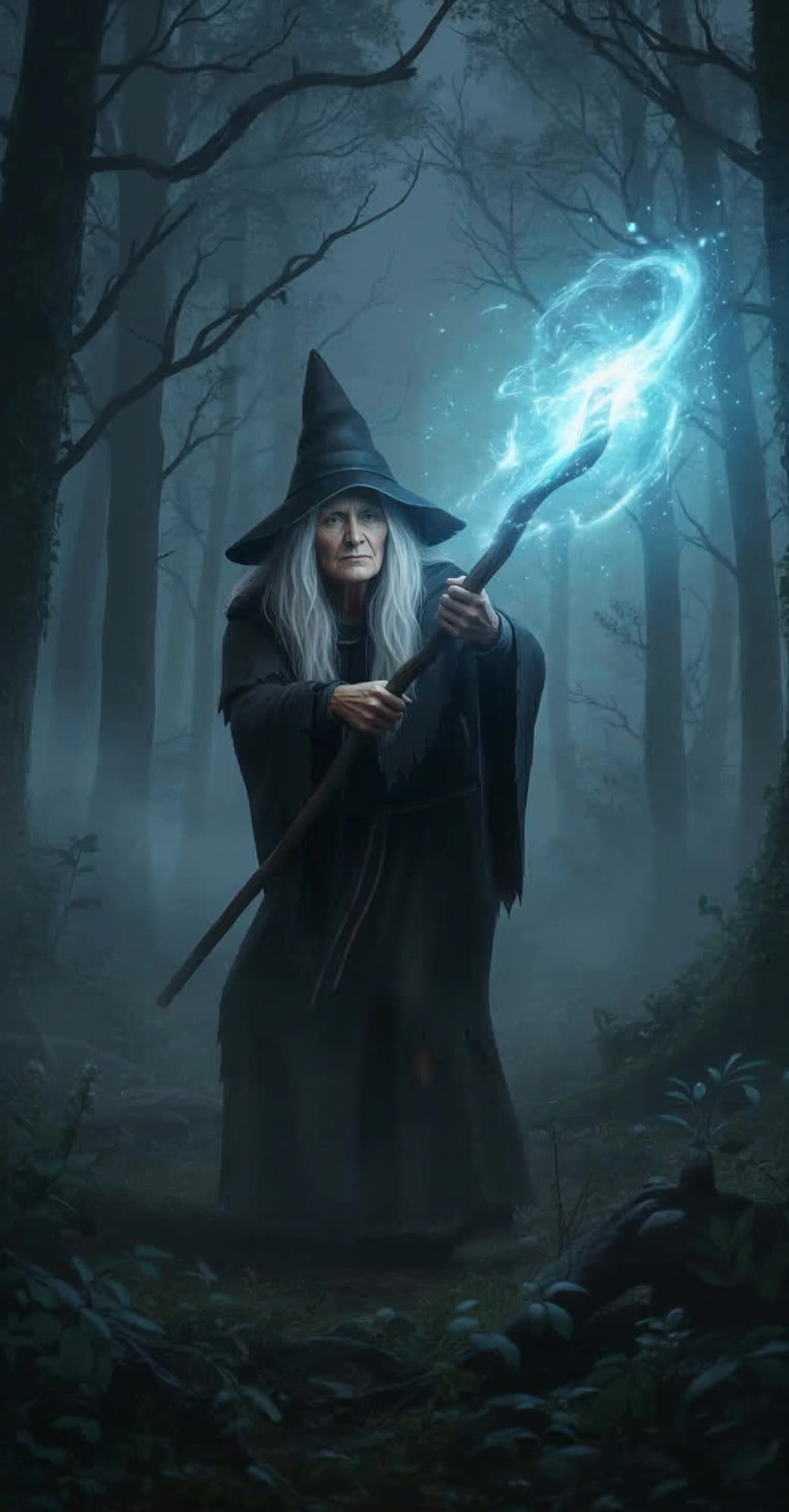 witch swings her staff - witch scene AI video