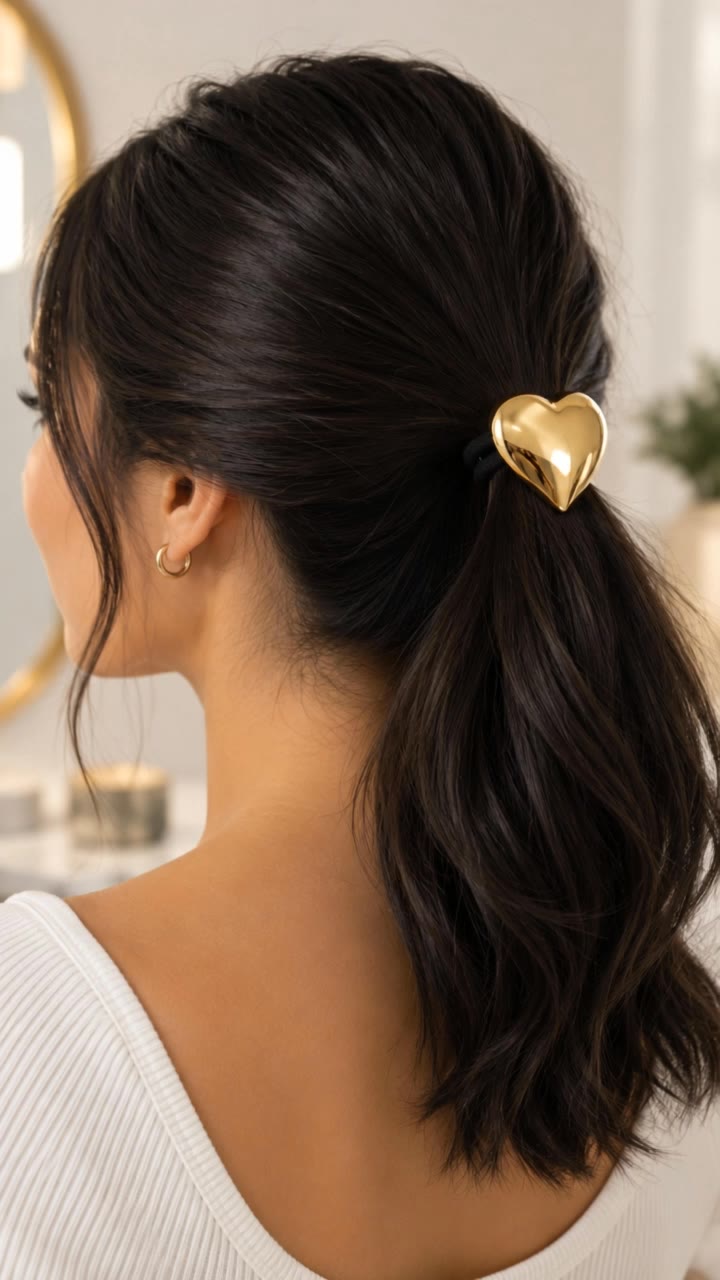 Golden heart shape hair tie. - haircuts by face shape AI video