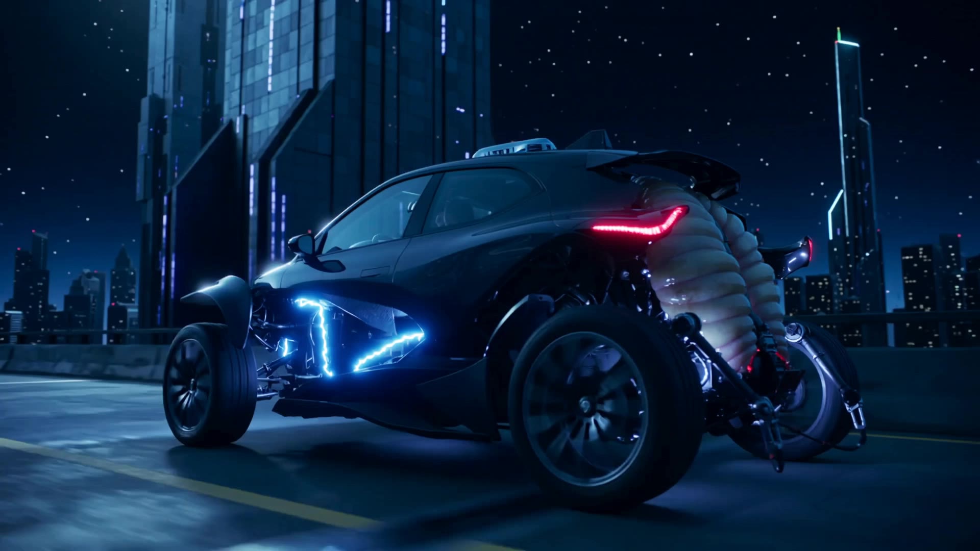 Biomechanical futuristic car 2 - step 2 pushing car AI video