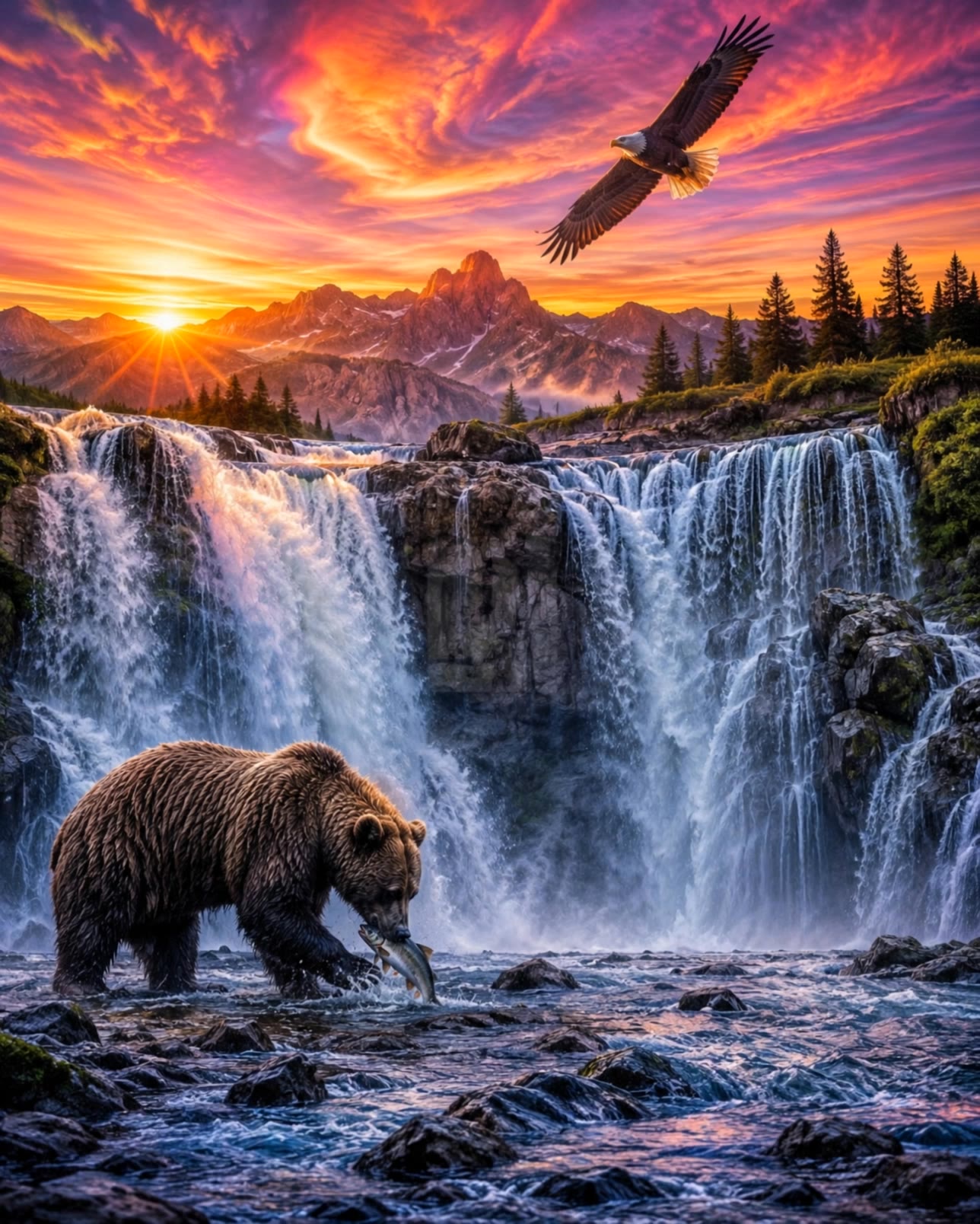 The magic of nature itself - motion waterfall picture AI video