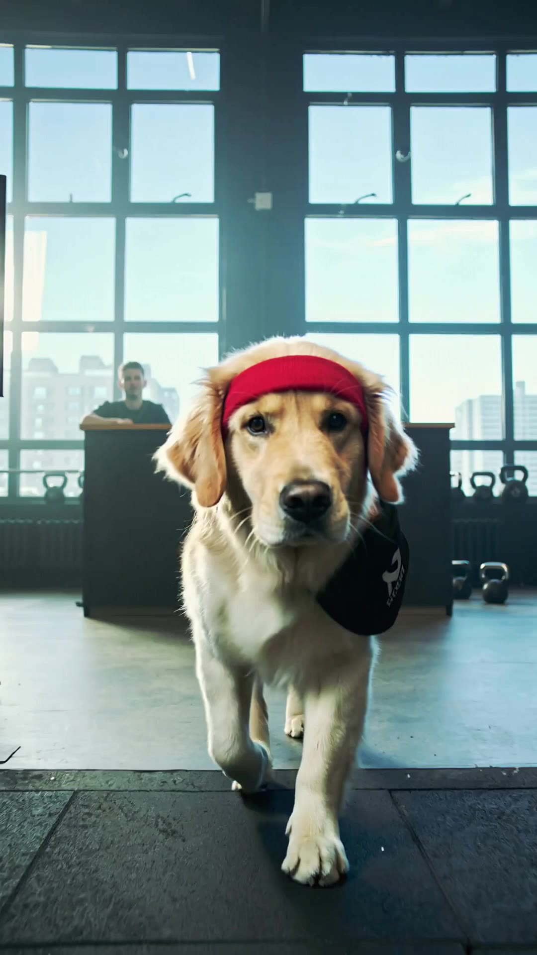 Dog in the gym - gym scene AI video