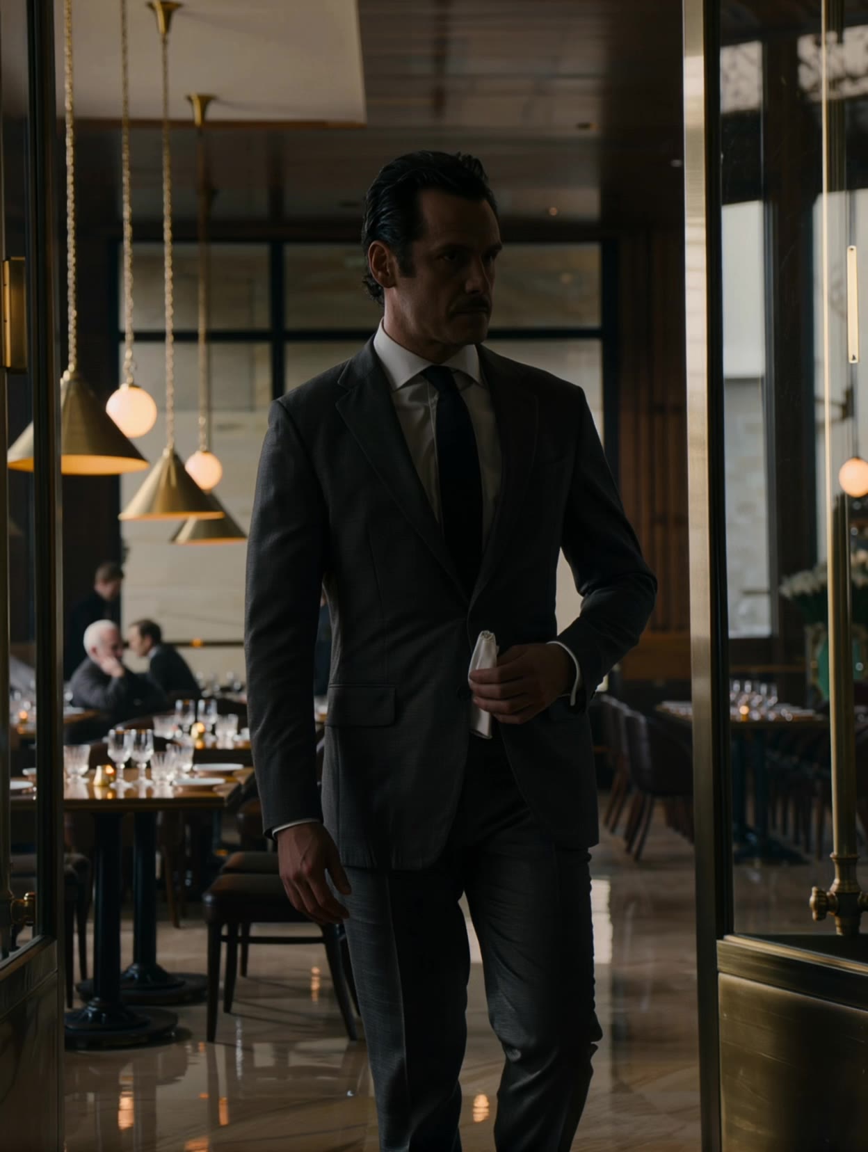 A tall well-dressed man walking - reference lighting AI video