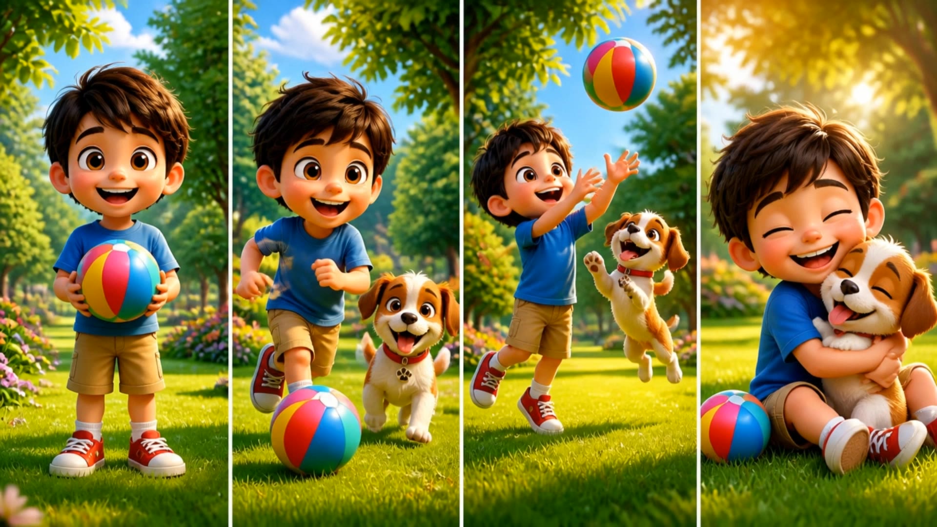 The same cute cartoon boy  - cartoon sun images AI video