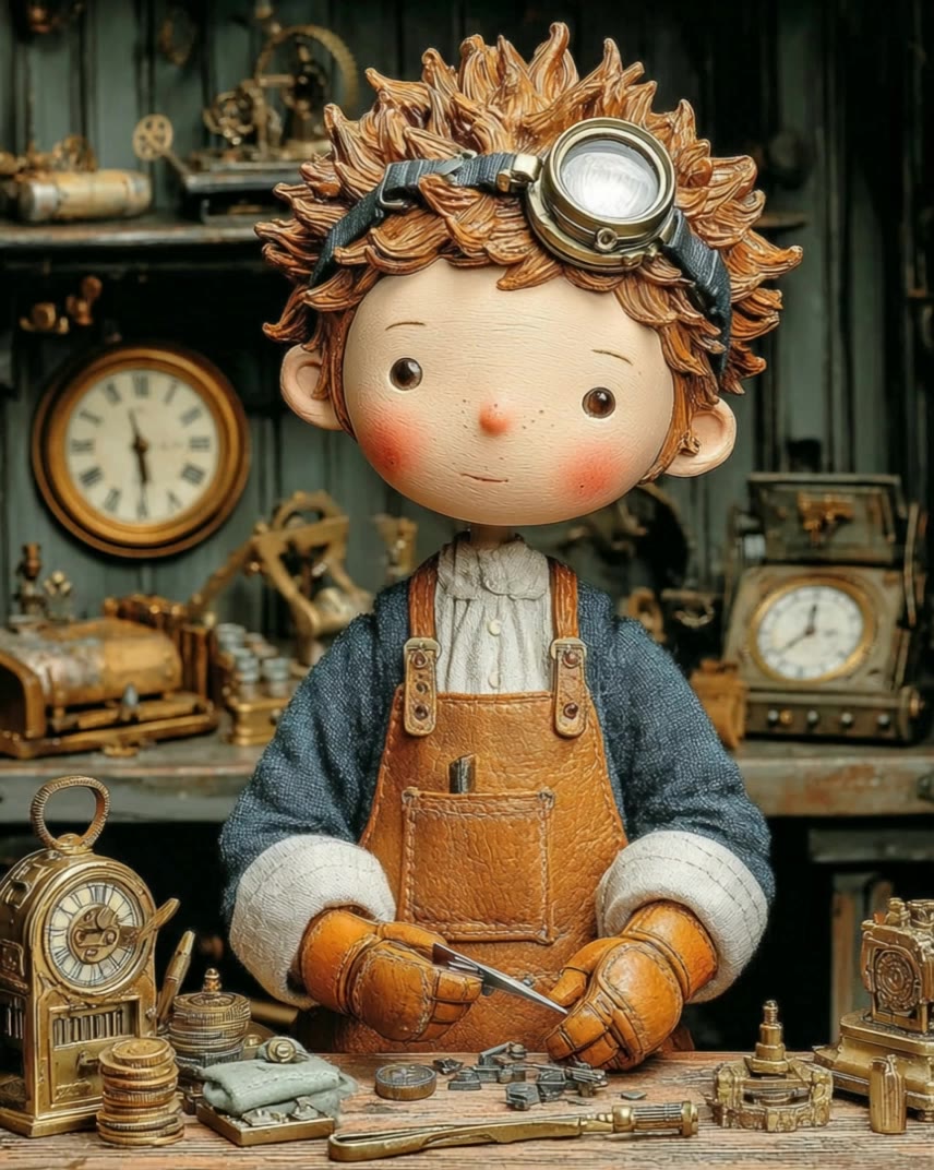 Little Watchmaker’s First Tick - goggles drawing AI video