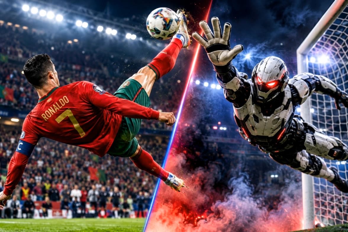 cr7 vs space x robot  - bicycle kick AI video