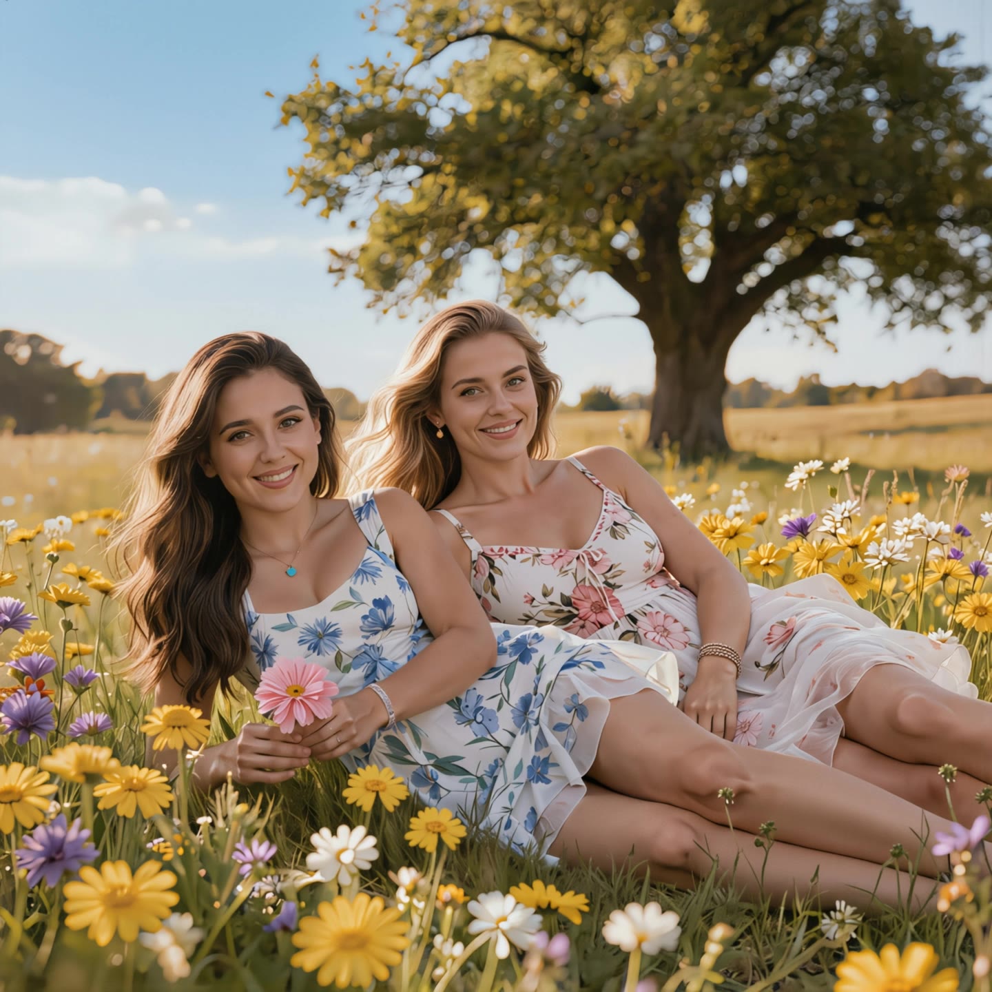 Relaxed summer afternoon - hair color from blonde to brunette AI video