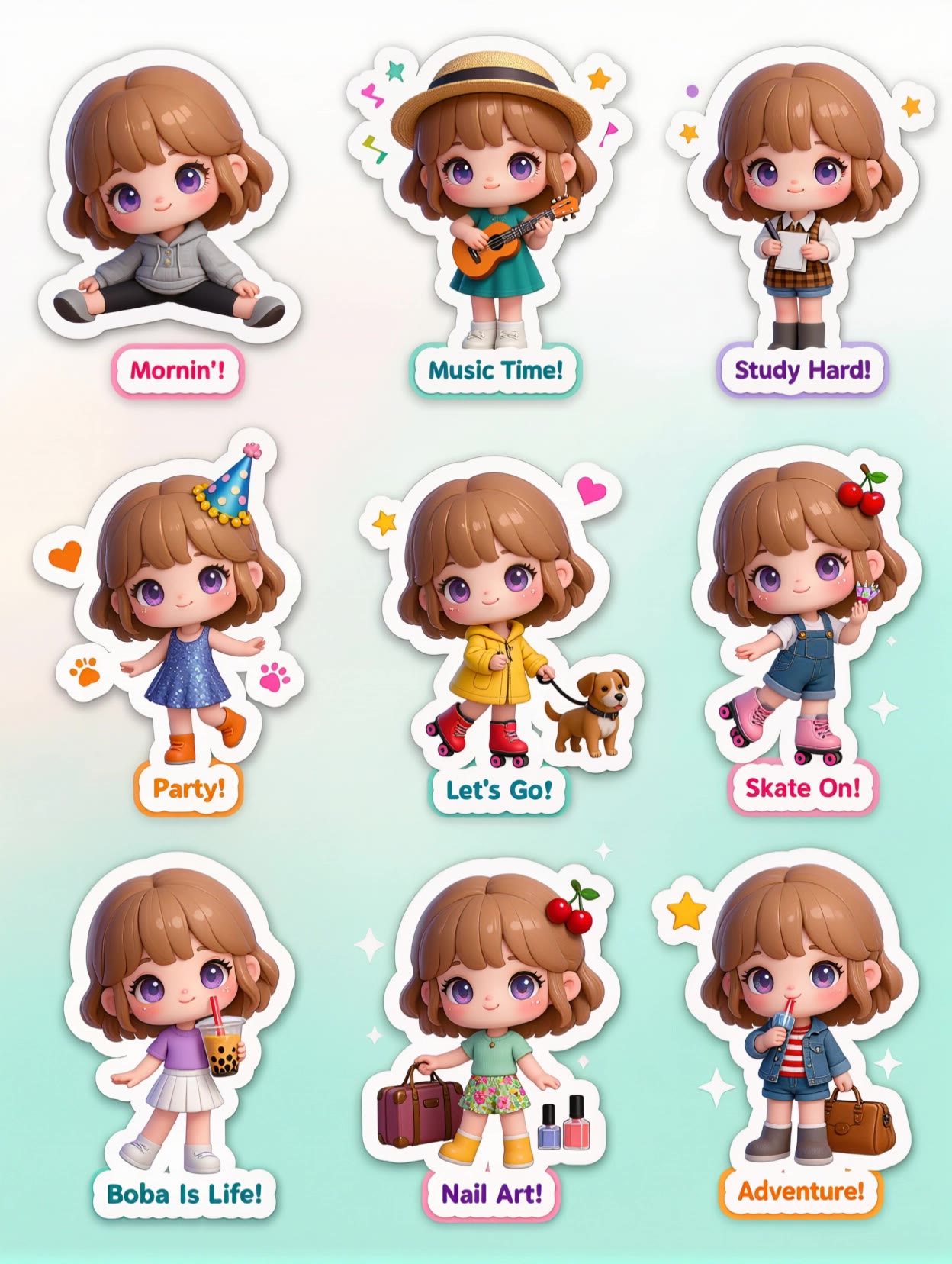 Stickers - oversized big head characters AI video