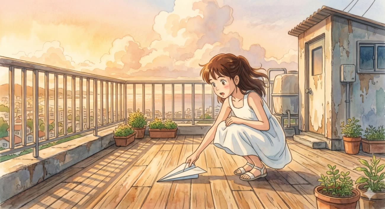 Summer Rooftop Dream - crumpled paper texture AI video
