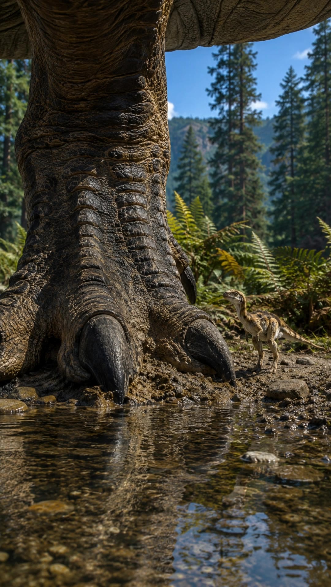 T-rex Low angle tilt up - low angle camera AI video