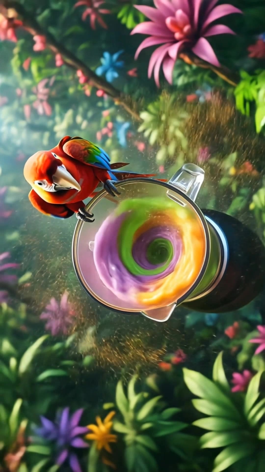 Batido de Guacamaya en la selva - color grade AI video