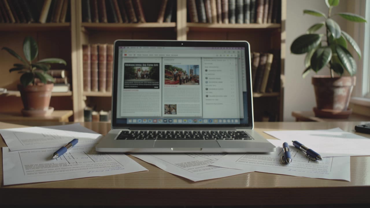 Zoom in on a Laptop - shaky laptop screen AI video
