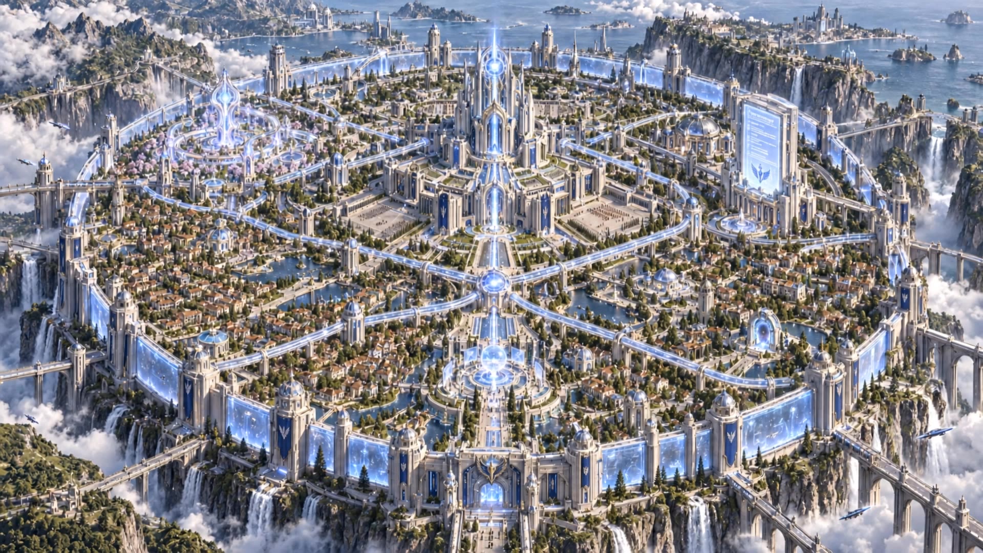 scene 1 city fly in - fantasy city map builder AI video