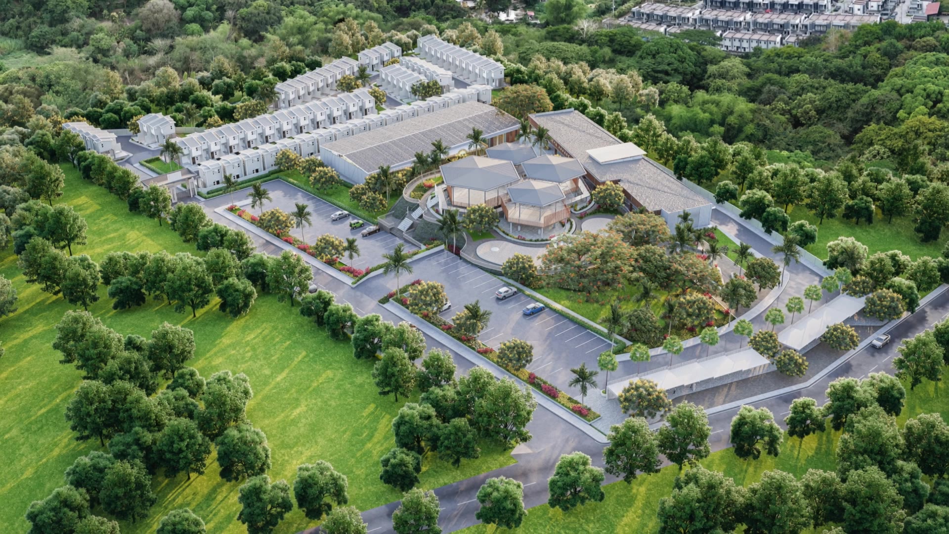 3D Aerial Fly-by Animation - architectural visualisation AI video